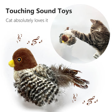 🐦 Interactive Cat Toy – Squeaky Sparrow Plush with Feather and Catnip